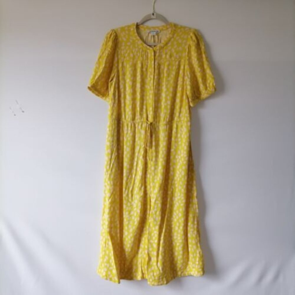 Amazon Essentials Womens Yellow Round Neck Polka Dot Midi A-Line Dress Size M